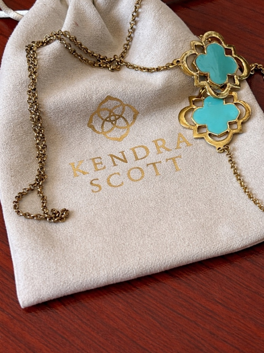 Kendra Scott Gold & Turquoise Long Station Necklace Vintage - Picture 2 of 2